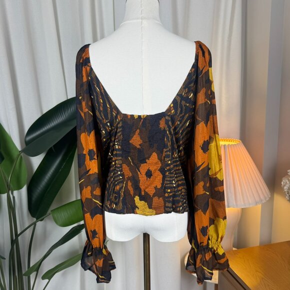 Anthropologie CONDITIONS APPLY Boho Statement Sleeves Smocked Blouse Large - Picture 2 of 9